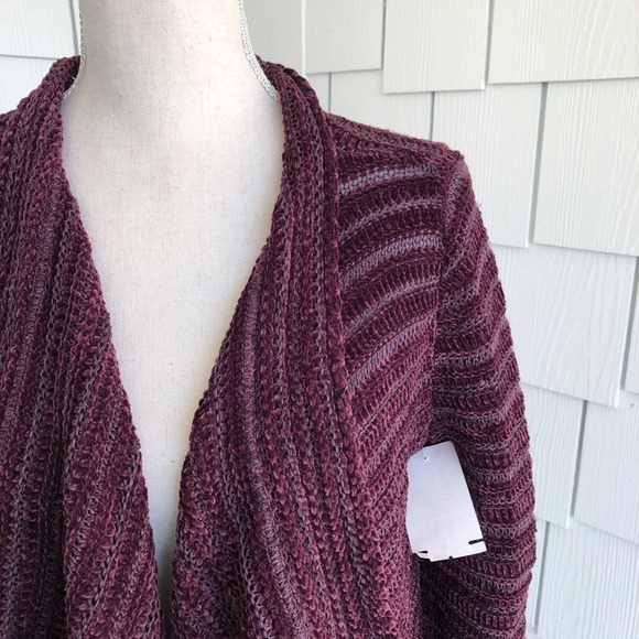 Susina Women's Purple Chenille Rib Knit Shawl Collar Open Front Cardigan sz SP - Picture 3 of 5